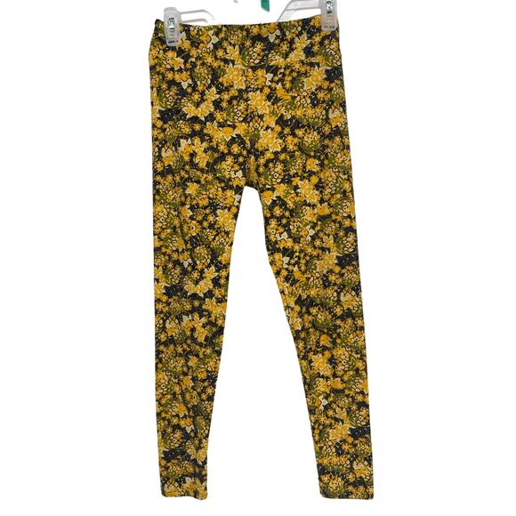 LulaRoe Leggings Colorful Vibrant Floral Print Pants One Size Stretch Gold Green - Picture 1 of 6